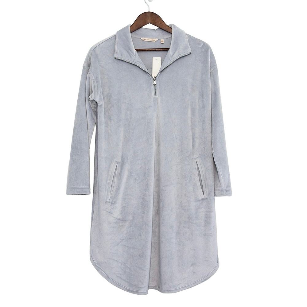 NWT Soft Surroundings Velour Lounge Dress XS Silver Auberon Plush Half Zip Tunic